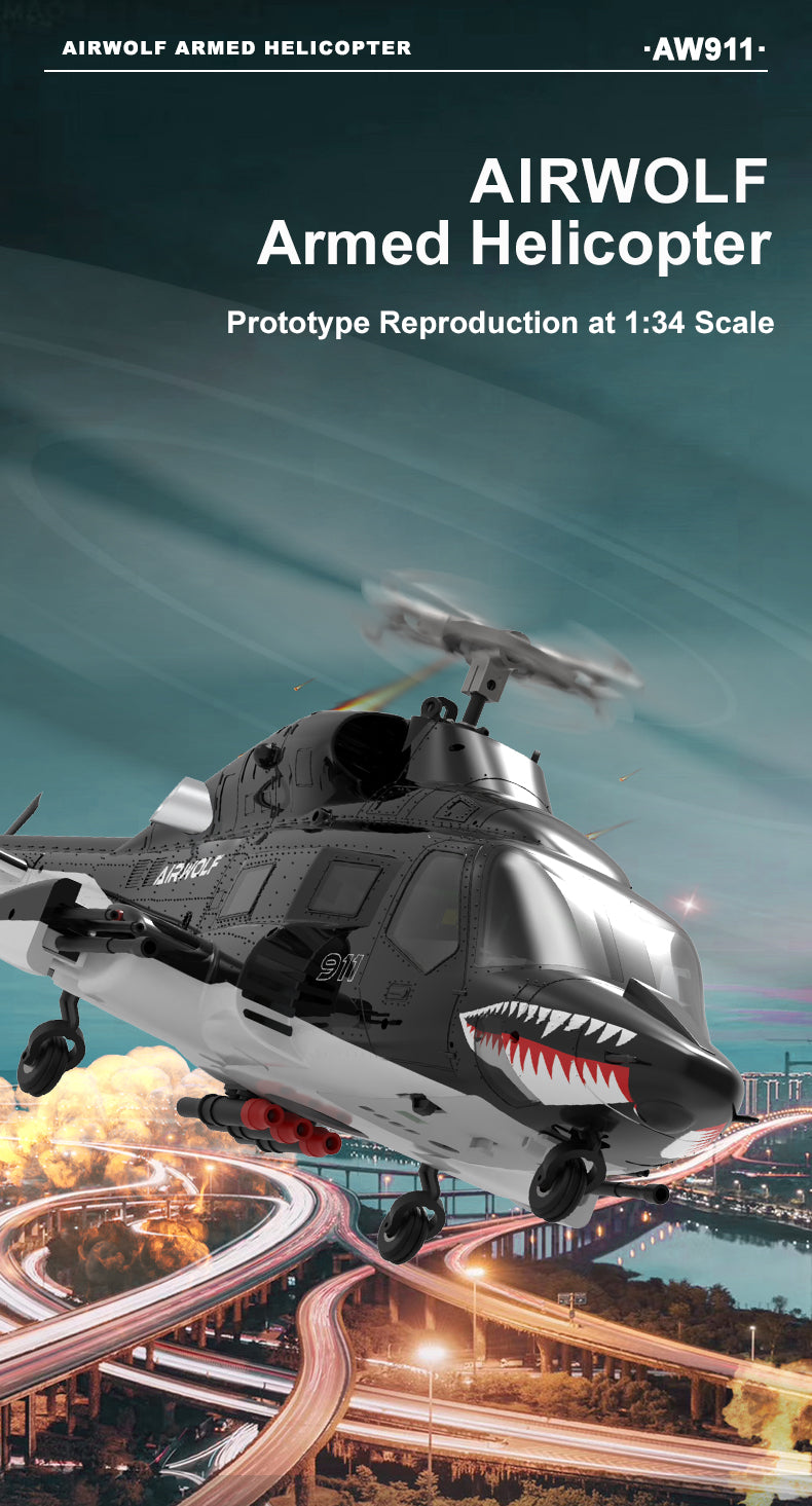 WOLFBUSH AW-911 Airwolf 1/34 Scale 9CH GPS RC Helicopter RTF Dual Brushless Direct Drive-helloworld7