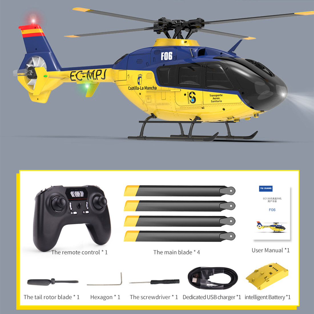 YU XIANG EC-135 1/36 Scale 6CH Direct Drive Brushless RC Helicopter RTF 3D/6G