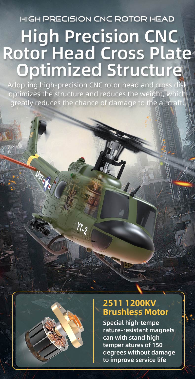 YU XIANG F07 UH-1 Huey 1/34 Scale 6CH Direct Drive Brushless RC Helicopter RTF Optical Flow