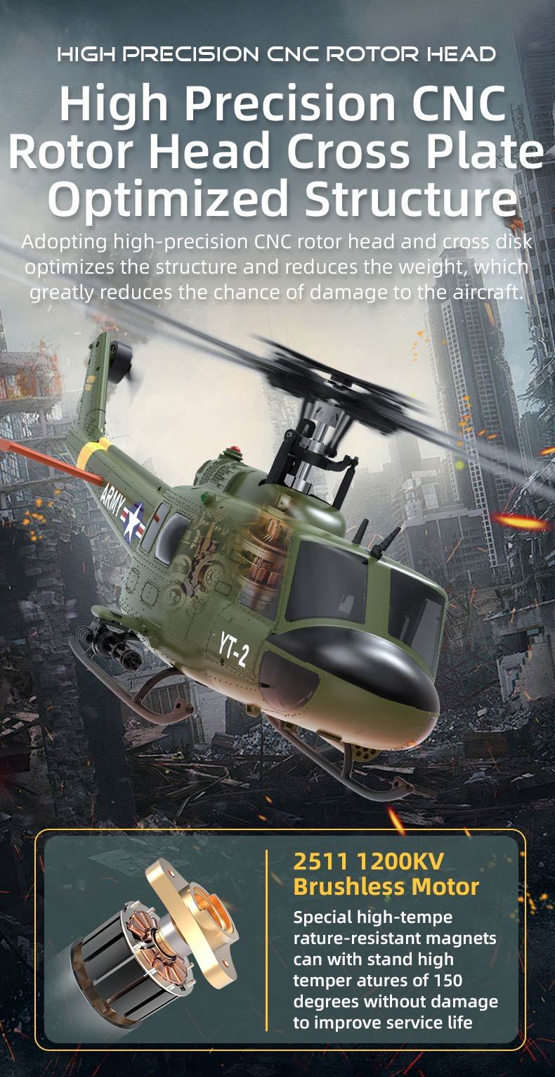 YU XIANG F07 UH-1 Huey 1/34 Scale 6CH Direct Drive Brushless RC Helicopter RTF Optical Flow