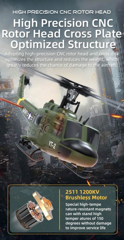 YU XIANG F07 UH-1 Huey 1/34 Scale 6CH Direct Drive Brushless RC Helicopter RTF Optical Flow