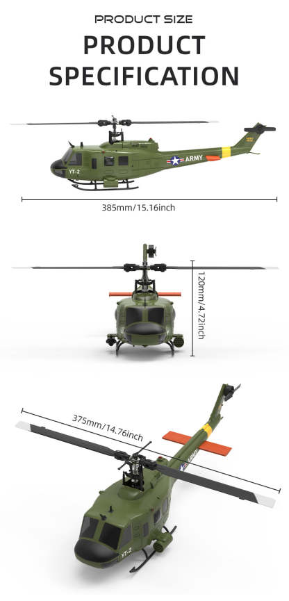 YU XIANG F07 UH-1 Huey 1/34 Scale 6CH Direct Drive Brushless RC Helicopter RTF Optical Flow