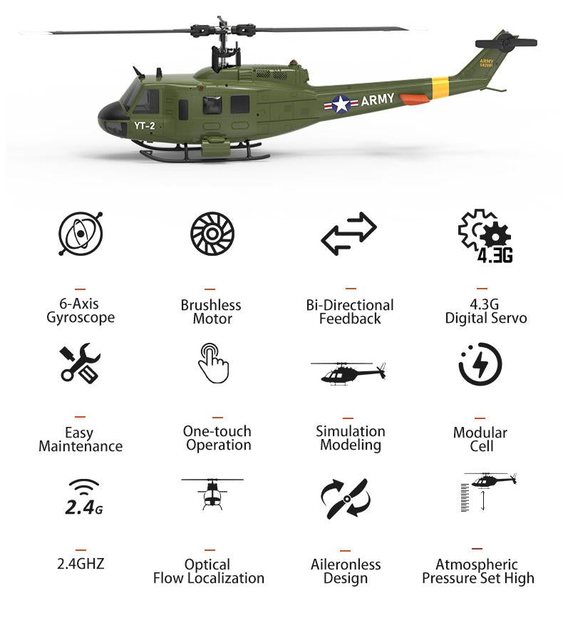 YU XIANG F07 UH-1 Huey 1/34 Scale 6CH Direct Drive Brushless RC Helicopter RTF Optical Flow