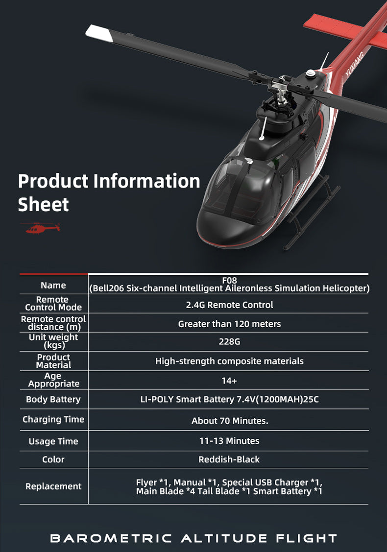 YU XIANG F08 Bell 206 1/27 Scale 6CH Direct Drive Brushless RC Helicopter RTF Optical Flow One-Key Inverted-helloworld7