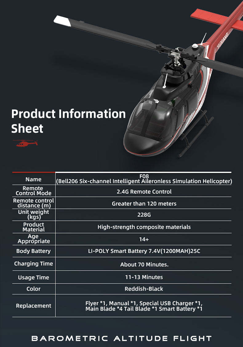 YU XIANG F08 Bell 206 1/27 Scale 6CH Direct Drive Brushless RC Helicopter RTF Optical Flow One-Key Inverted-helloworld7