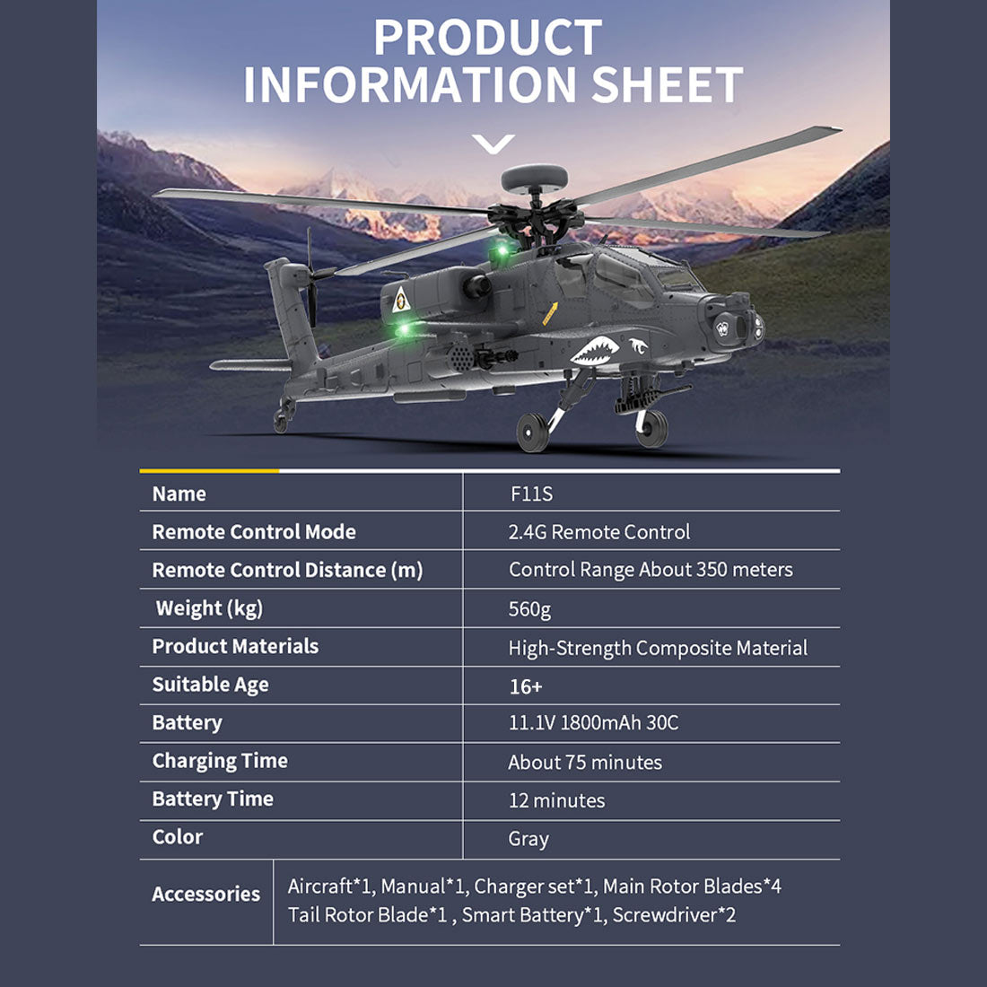 YU XIANG F11-S AH-64 Apache 1/32 Scale 6CH GPS RC Helicopter RTF Smart Version-helloworld7