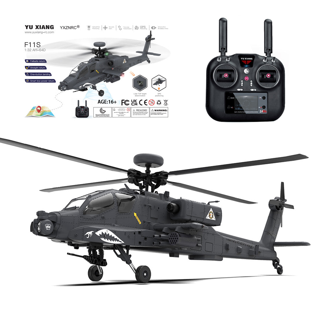YU XIANG F11-S AH-64 Apache 1/32 Scale 6CH GPS RC Helicopter RTF Smart Version-helloworld7
