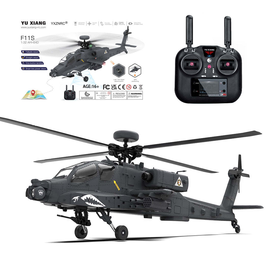 YU XIANG F11-S AH-64 Apache 1/32 Scale 6CH GPS RC Helicopter RTF Smart Version-helloworld7