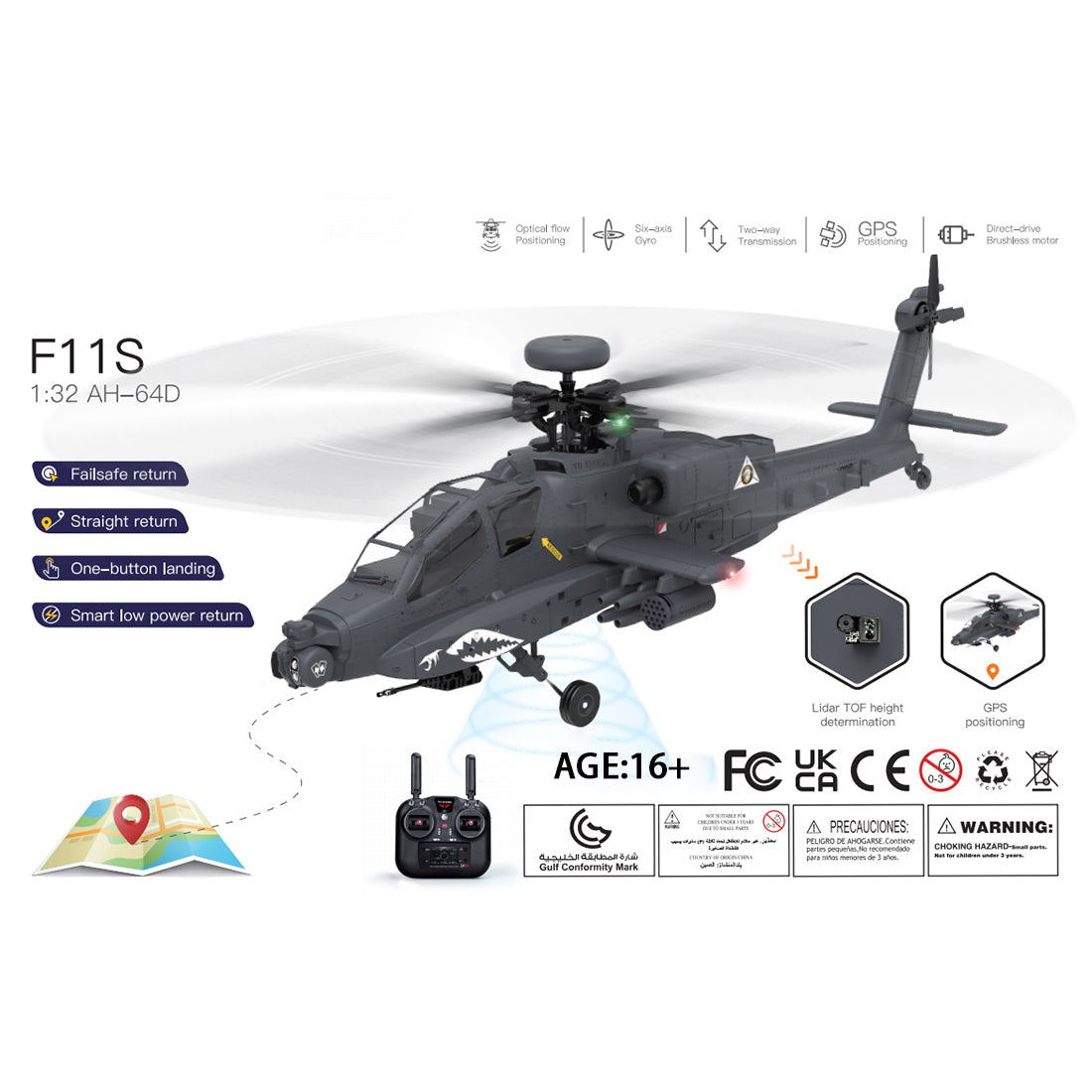 YU XIANG F11-S AH-64 Apache 1/32 Scale 6CH GPS RC Helicopter RTF Smart Version-helloworld7