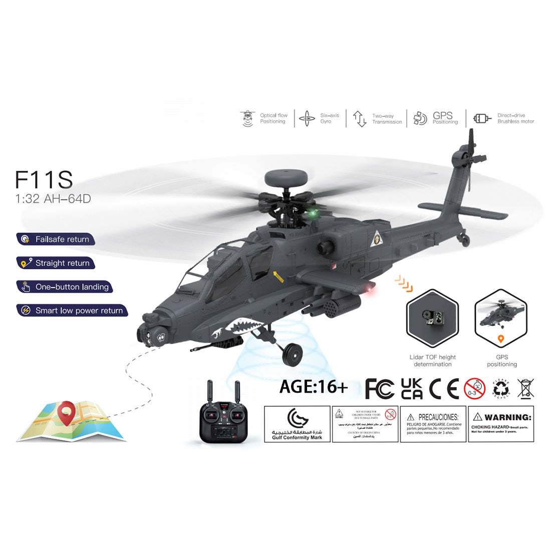 YU XIANG F11-S AH-64 Apache 1/32 Scale 6CH GPS RC Helicopter RTF Smart Version-helloworld7