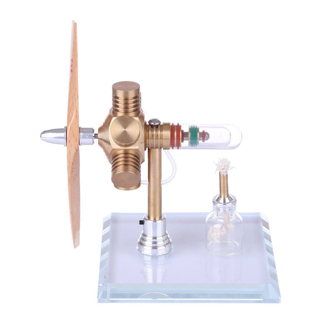 Brass Hexagonal Stirling Engine Model with Wooden Propeller Kinetic Art Physics Toy