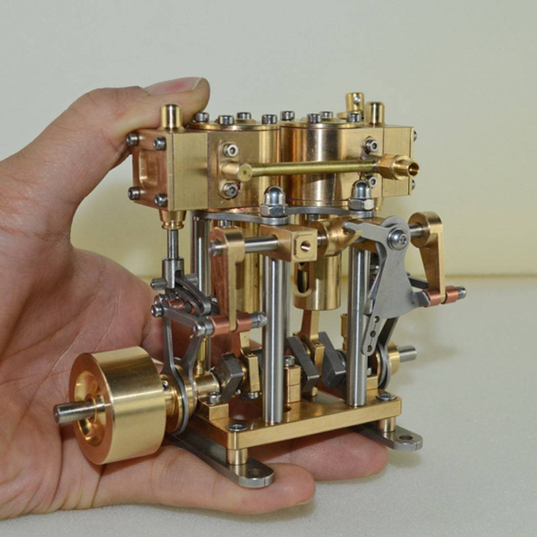 HelloWorld7-Two Cylinder Reciprocating Steam Engine Model Mini Brass Double Cylinder Reciprocating Engine Model-helloworld7