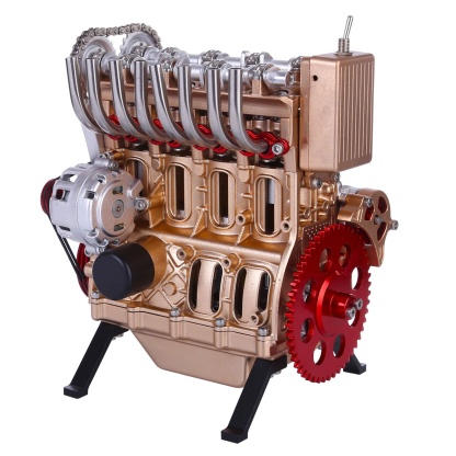 Teching DM13-L4-T Metal Inline 4-Cylinder Engine Model Kit – Luxury Gold/Red DIY STEM Gift-helloworld7