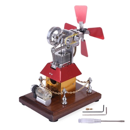 HelloWorld7-Stirling Engine Model Windmill Fan Cabin Shape Creative External Combustion Engine Kit
