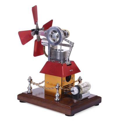 HelloWorld7-Stirling Engine Model Windmill Fan Cabin Shape Creative External Combustion Engine Kit