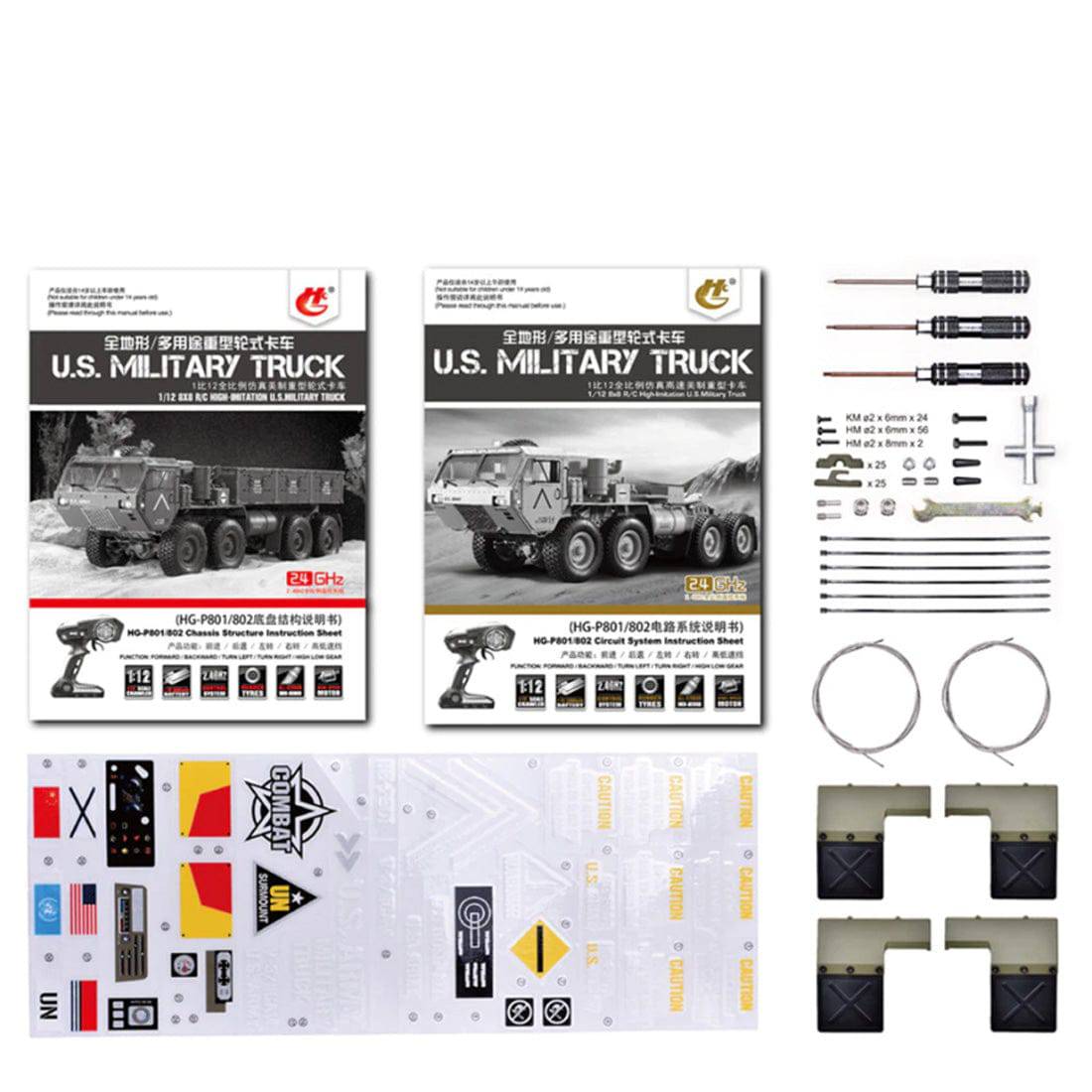 HelloWorld7-HG-P803A 1/12 2.4G 8 x 8 RC Car Dump Truck U.S. Military Truck with Light Sound Function