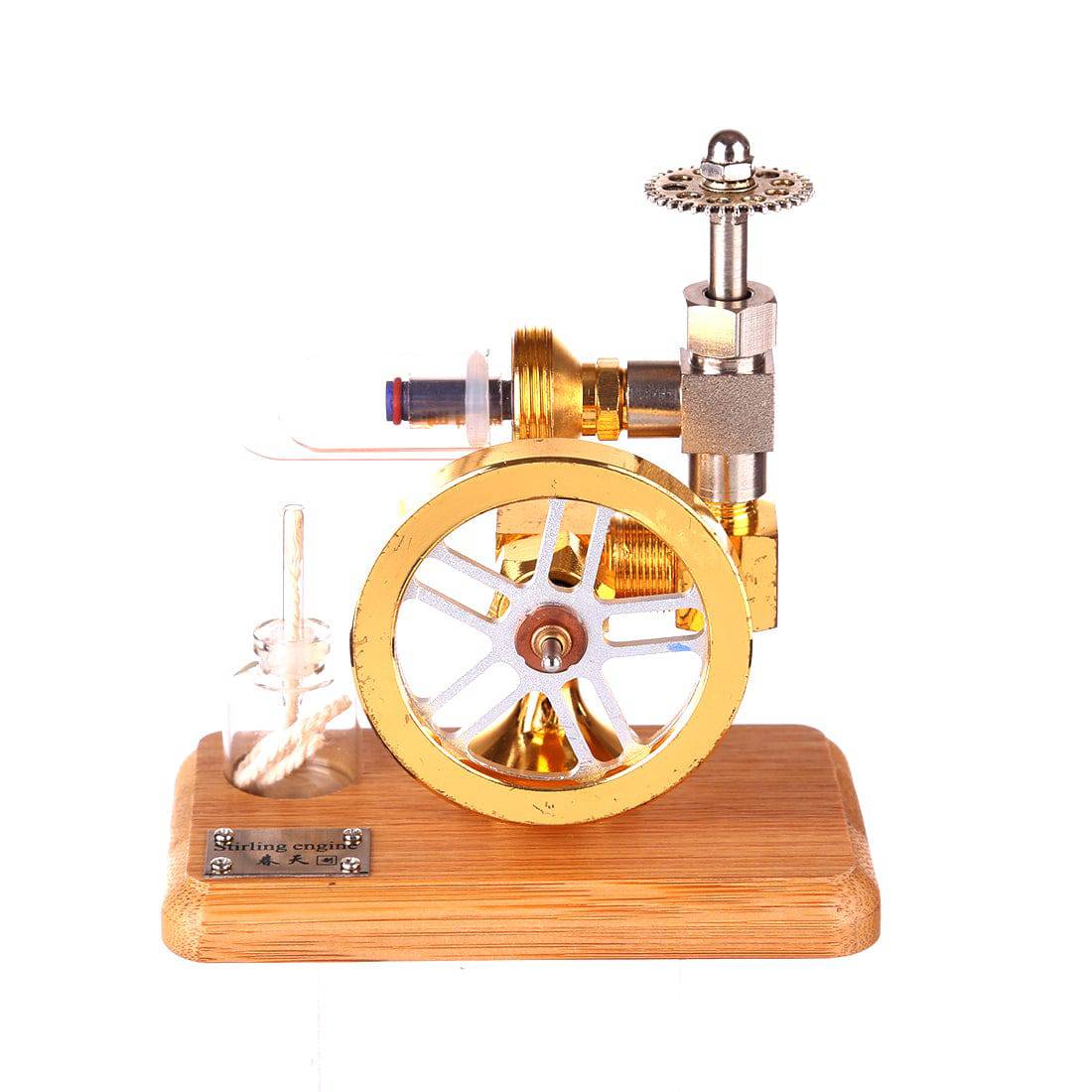 Adjustable Speed Stirling Engine Model Wood Base Physics Experiment Science Toy