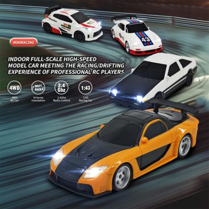 1/43 Scale Mini RC Drift Car 4WD High Speed 2.4G Full Proportional Desk Racing Vehicle for Indoor Fun-helloworld7