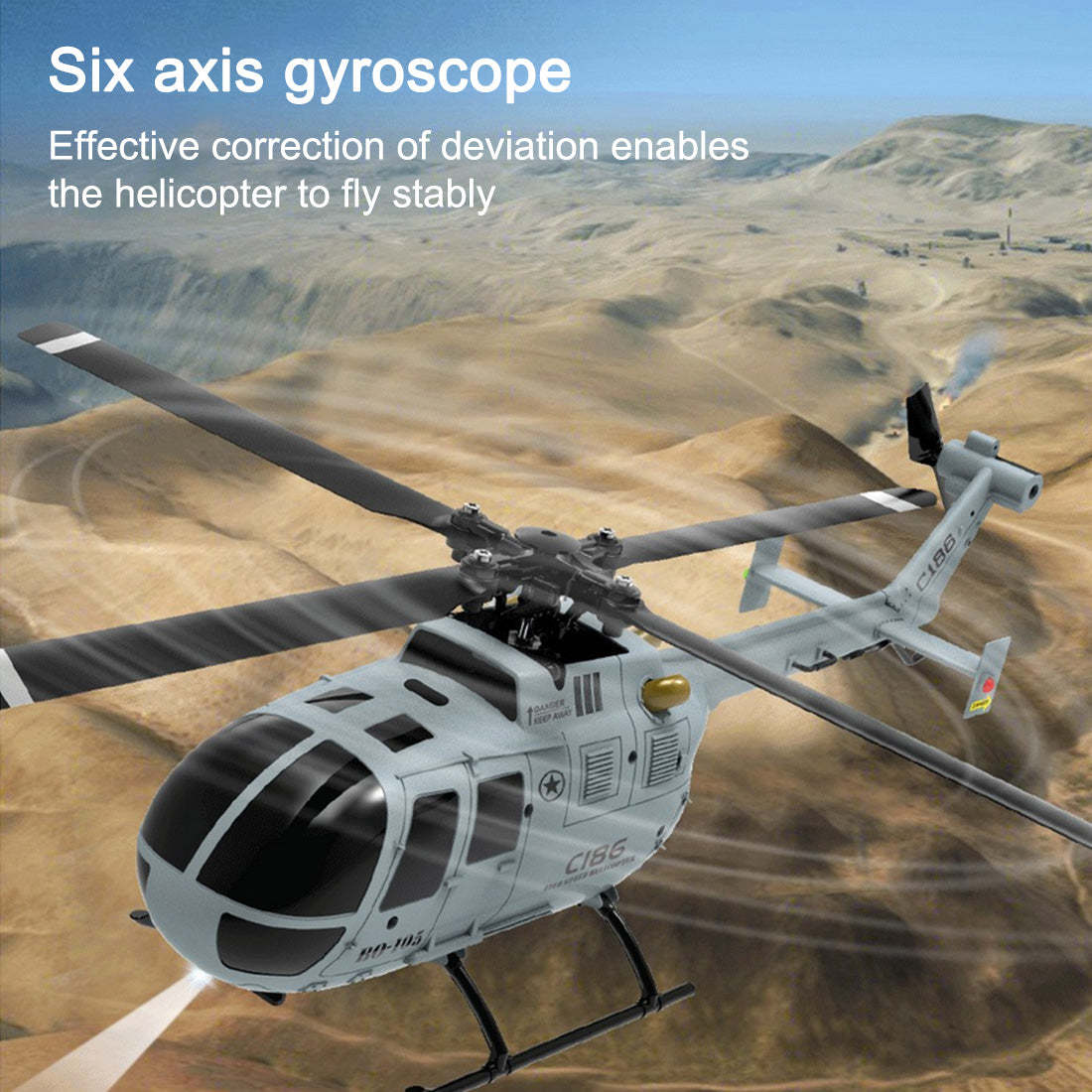 C186 BO105 4CH RC Armed Helicopter with Optical Flow & Altitude Hold RTF