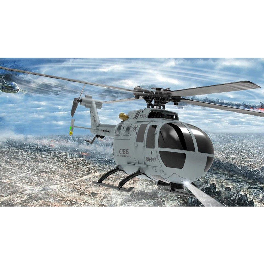 C186 BO105 4CH RC Armed Helicopter with Optical Flow & Altitude Hold RTF