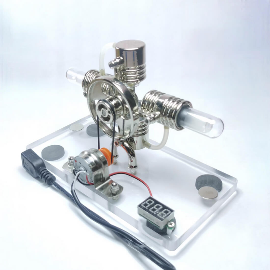 Alpha Type Horizontal Opposed Stirling Engine Model with Generator Science Gift