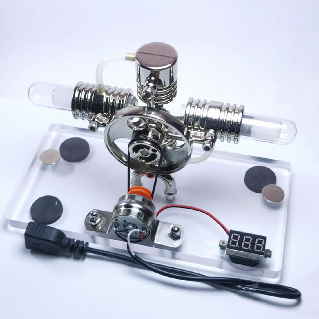Alpha Type Horizontal Opposed Stirling Engine Model with Generator Science Gift