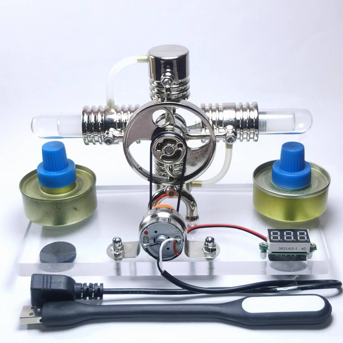 Alpha Type Horizontal Opposed Stirling Engine Model with Generator Science Gift