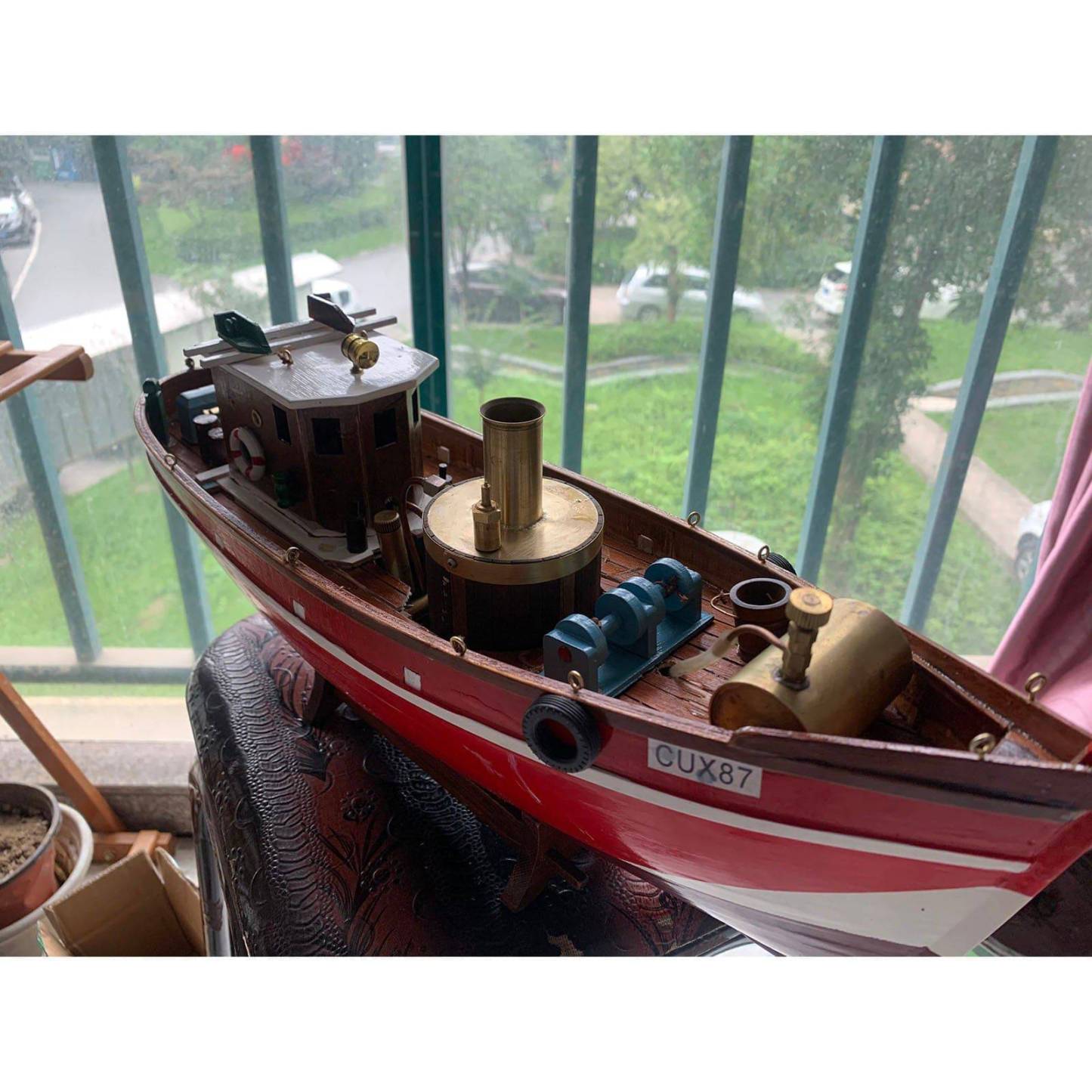 HelloWorld7-Mini Single-cylinder Steam Engine Set with Boiler for 50cm Ship Model