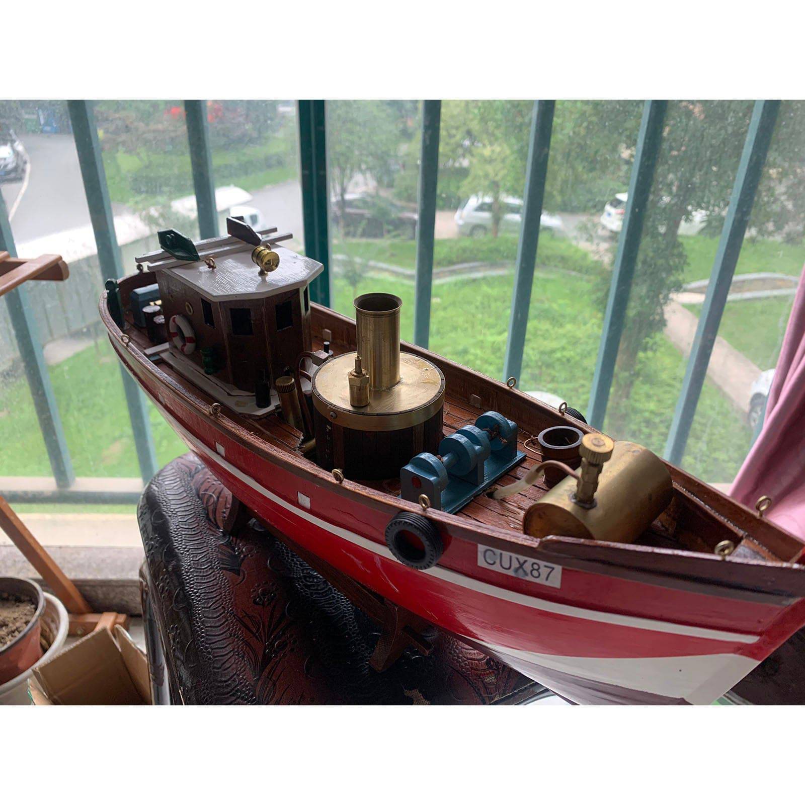 HelloWorld7-Mini Single-cylinder Steam Engine Set with Boiler for 50cm Ship Model