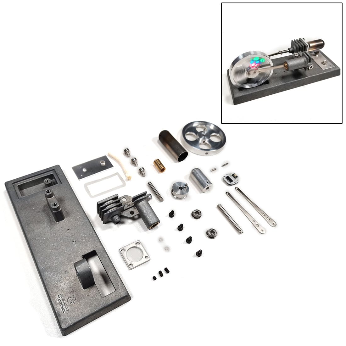 HelloWorld7-Custom Assembly γ-Type DIY Luminous Flywheel Stirling Engine Kit Experiment Toy
