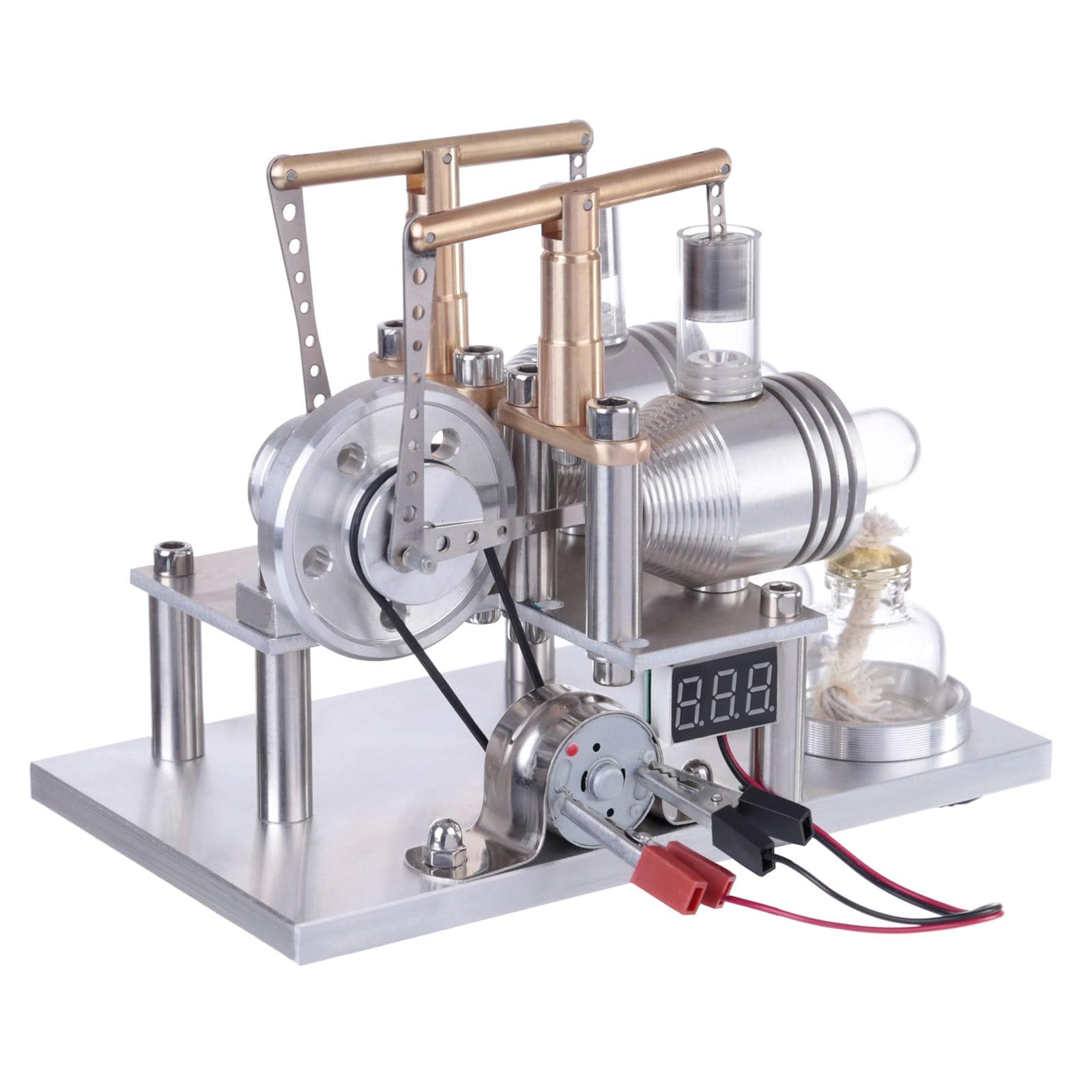 Custom 2 Cylinder Balance Stirling Engine Generator Model with Voltage Meter Physics Gift-helloworld7
