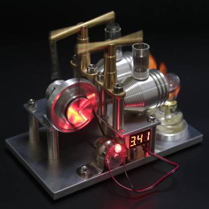 Custom 2 Cylinder Balance Stirling Engine Generator Model with Voltage Meter Physics Gift-helloworld7