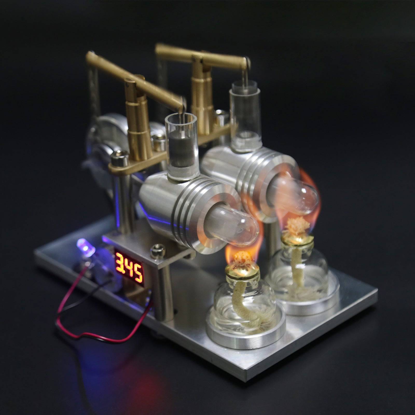 HelloWorld7-Custom Stirling Engine 2 Cylinders Hot Air Generator Model with Voltage Meter LED Bulb Science Experiment Educational Toy-helloworld7