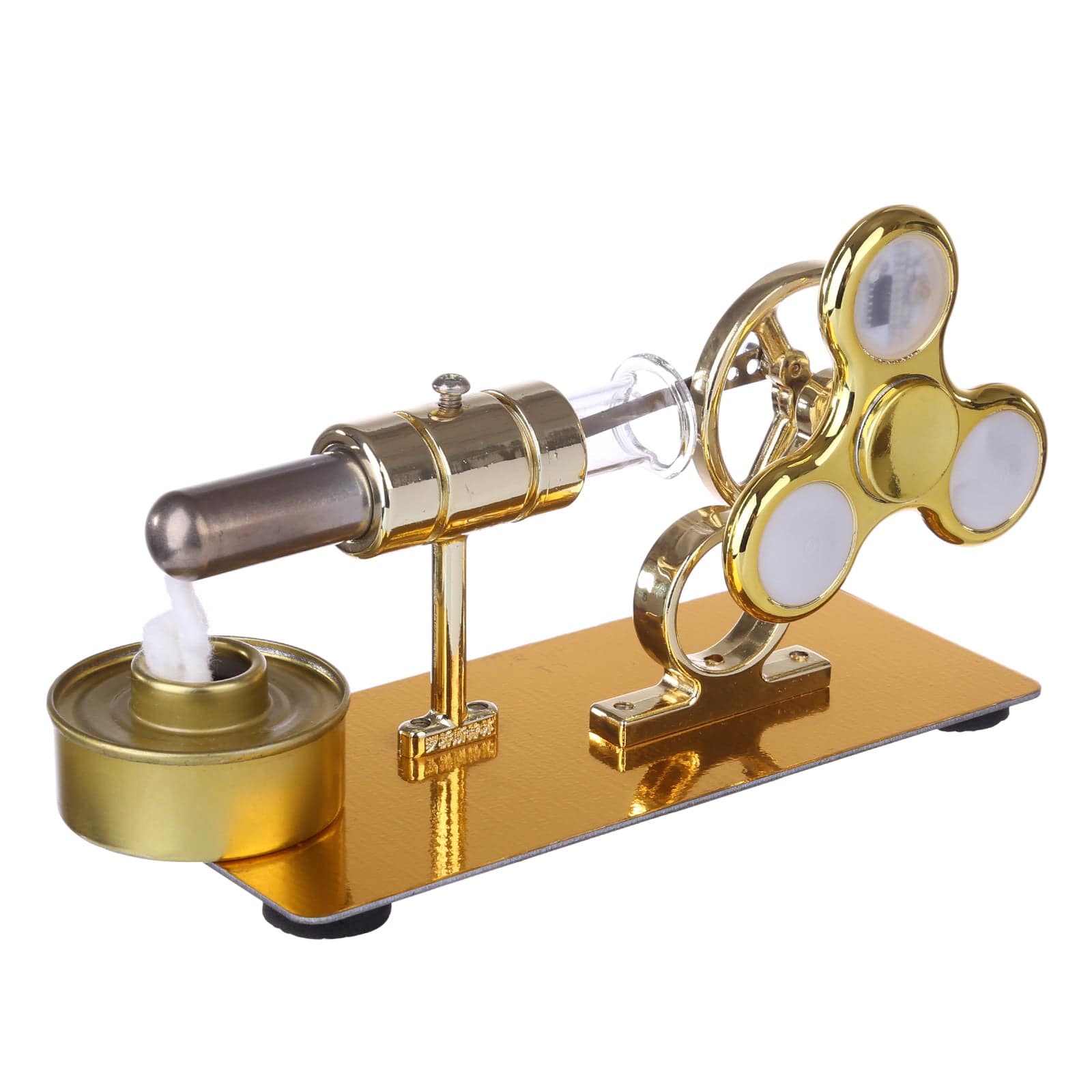 Customized Golden Single Cylinder Stirling Engine Model with Luminous Gyroscope Physics Science Gift-helloworld7