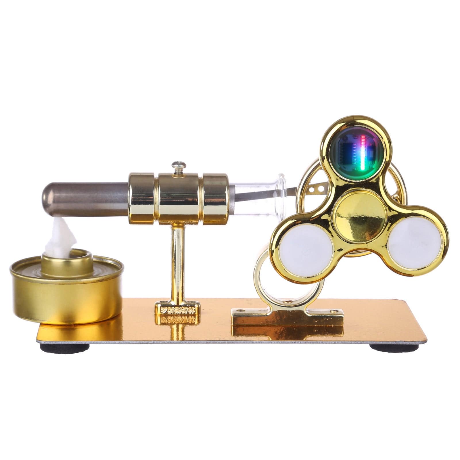 Customized Golden Single Cylinder Stirling Engine Model with Luminous Gyroscope Physics Science Gift-helloworld7