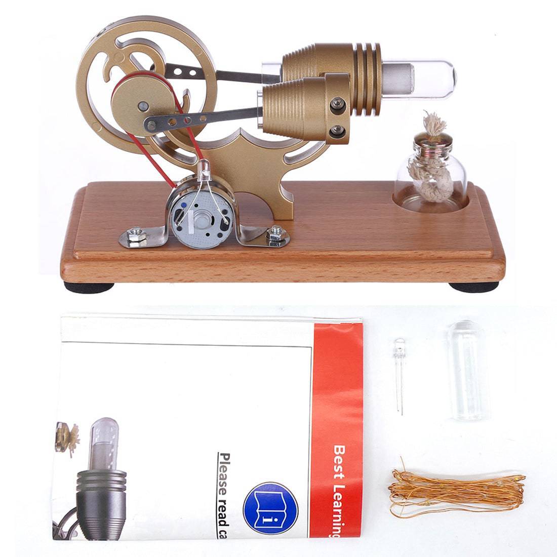 DIY γ-shape Assembly  Retro Stirling Engine Kit Generator Sterling Model with LED Light Science Educational Toy-helloworld7