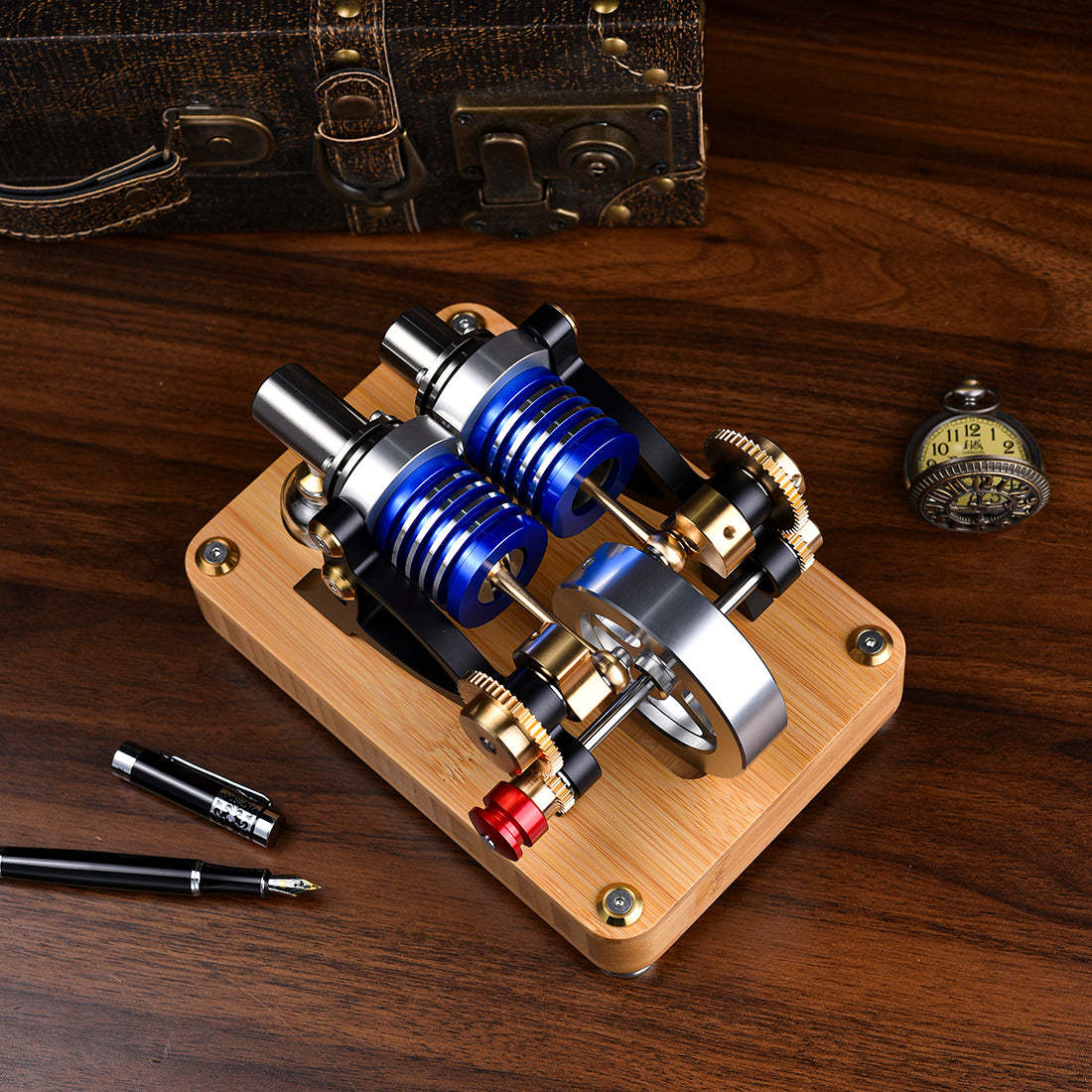 HelloWorld7-ENJOMOR Alpha Type Stirling Engine Twin-Cylinder Twin-Piston EC Engine Model