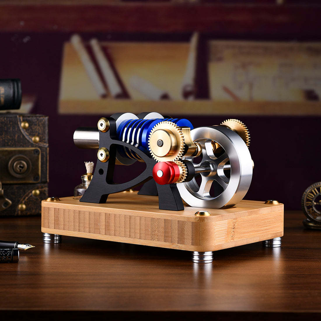 HelloWorld7-ENJOMOR Alpha Type Stirling Engine Twin-Cylinder Twin-Piston EC Engine Model