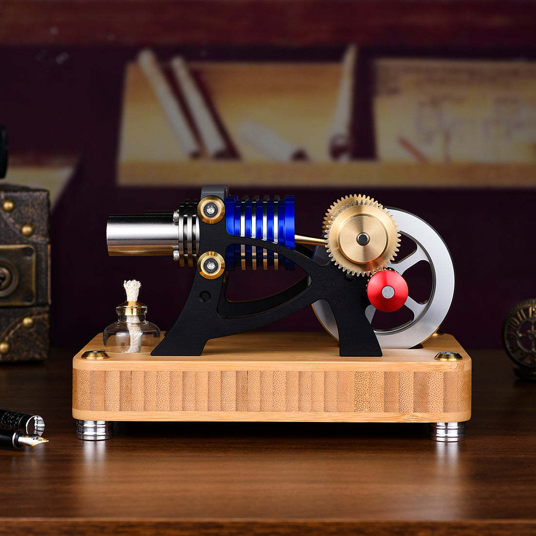 HelloWorld7-ENJOMOR Alpha Type Stirling Engine Twin-Cylinder Twin-Piston EC Engine Model