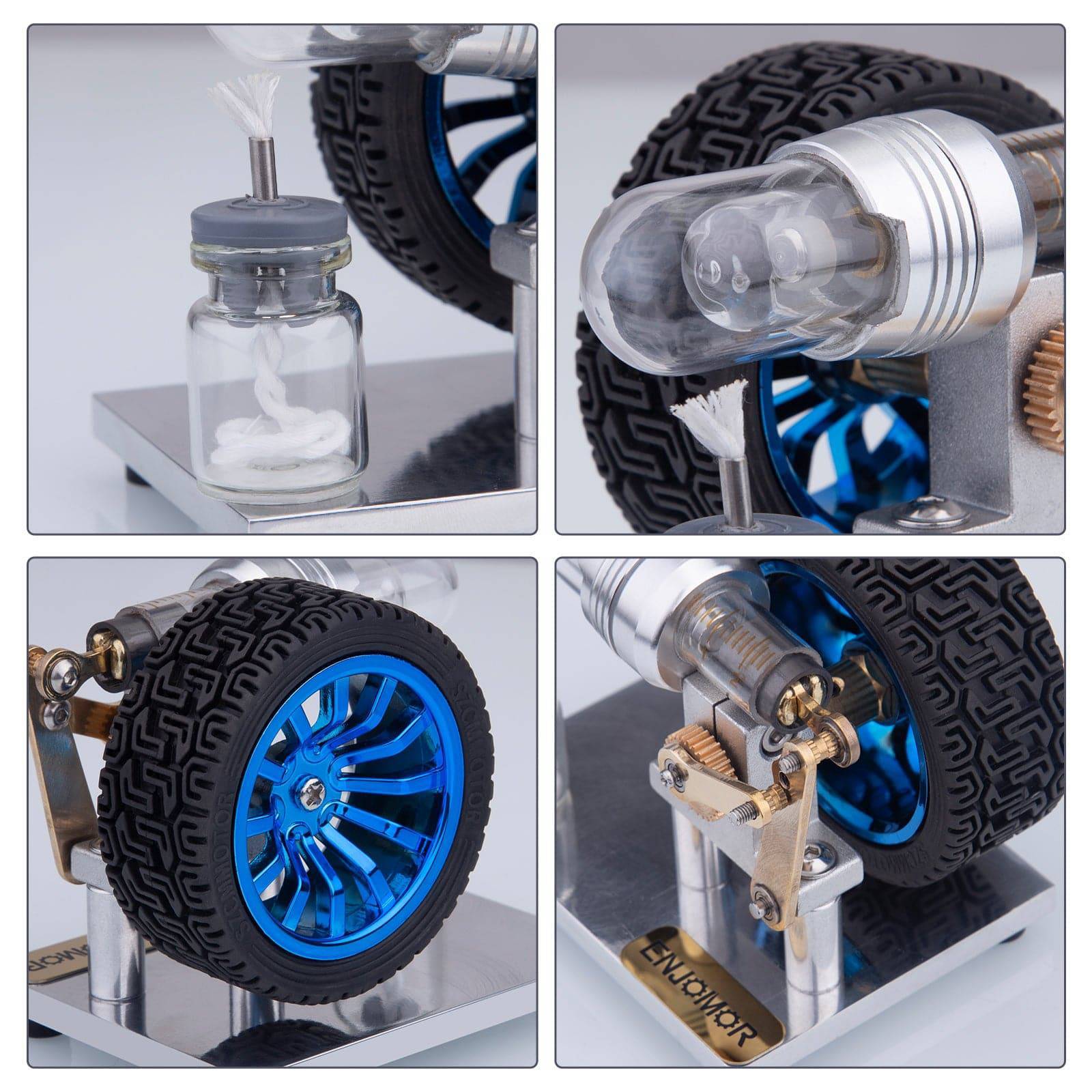 HelloWorld7-ENJOMOR Mini Rocker Arm Stirling engine Alpha Version with Tire