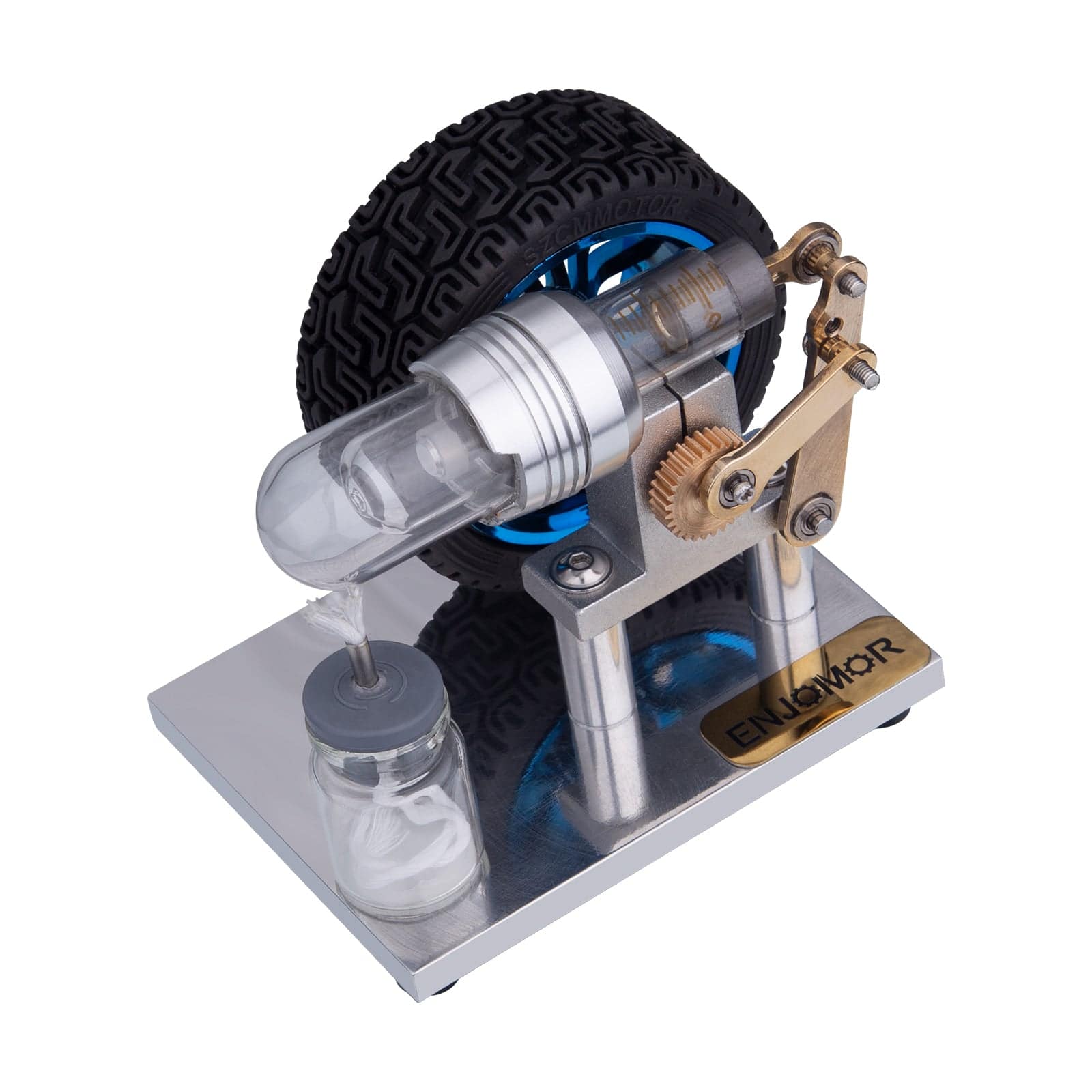 HelloWorld7-ENJOMOR Mini Rocker Arm Stirling engine Alpha Version with Tire
