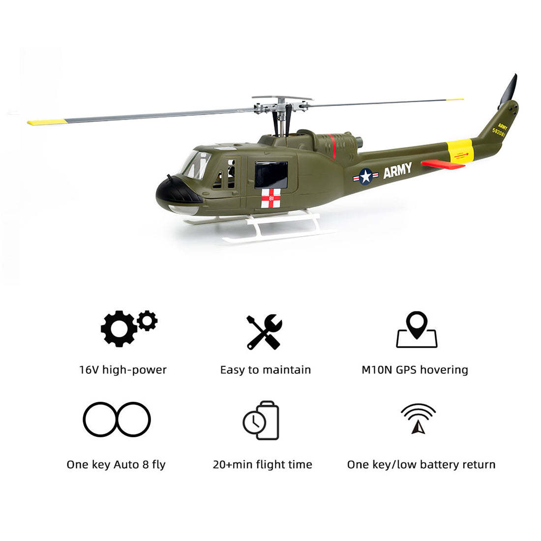 HelloWorld7-FlyWing Bell UH-1 Huey V4 GPS RTF helicopter Anyone Can Fly it