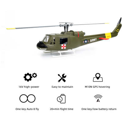 HelloWorld7-FlyWing Bell UH-1 Huey V4 GPS RTF helicopter Anyone Can Fly it