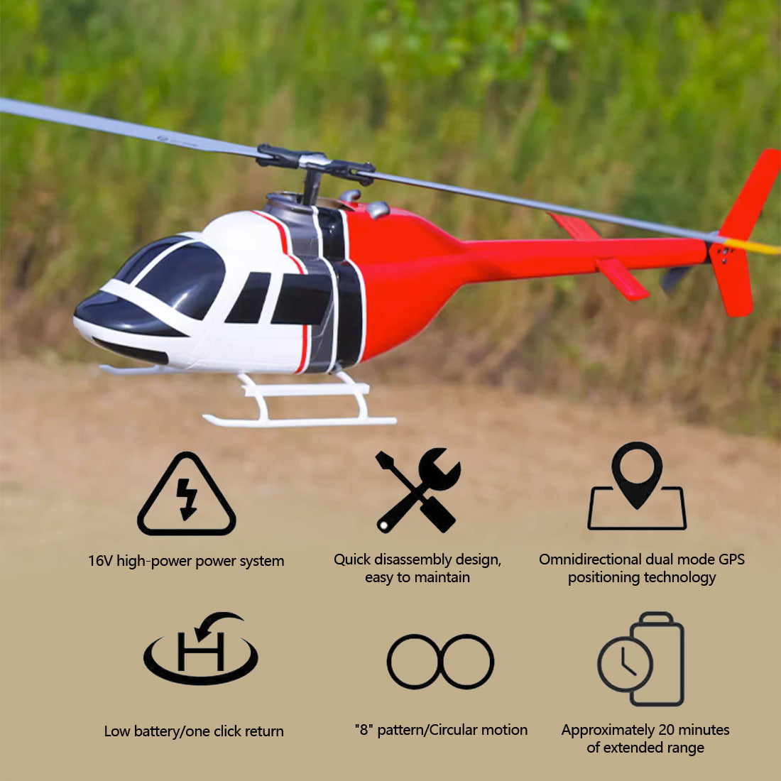 HelloWorld7-FLYWING Bell-206-V2 470-Class RC Helicopter Model 2.4G RC 6CH Electric Airplane