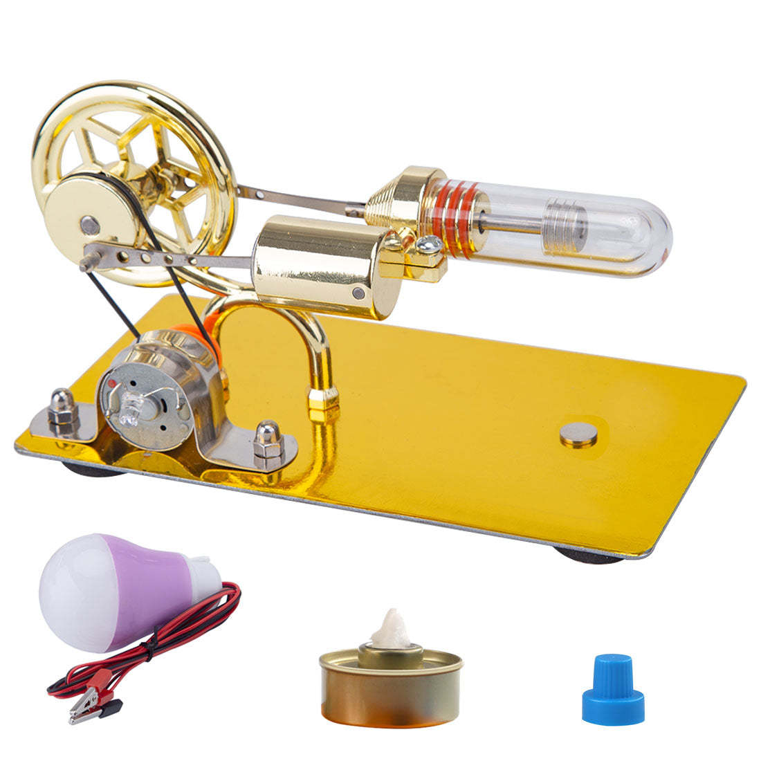 HelloWorld7-Gamma Free Piston Stirling Engine with LED Lights Physics Demos