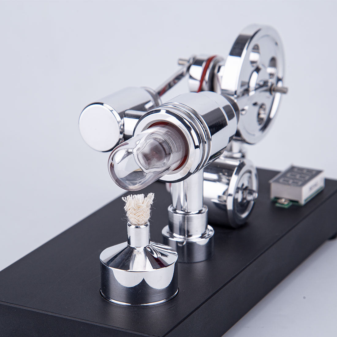 HelloWorld7-Enjomor Gamma Type Hot Air Stirling Engines with Light and Voltmeter