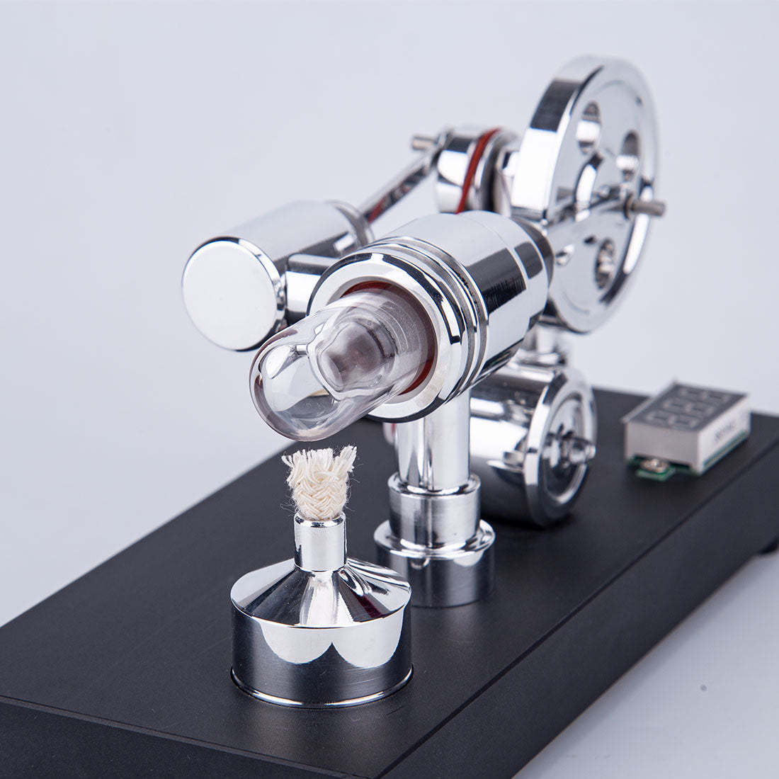 HelloWorld7-Enjomor Gamma Type Hot Air Stirling Engines with Light and Voltmeter