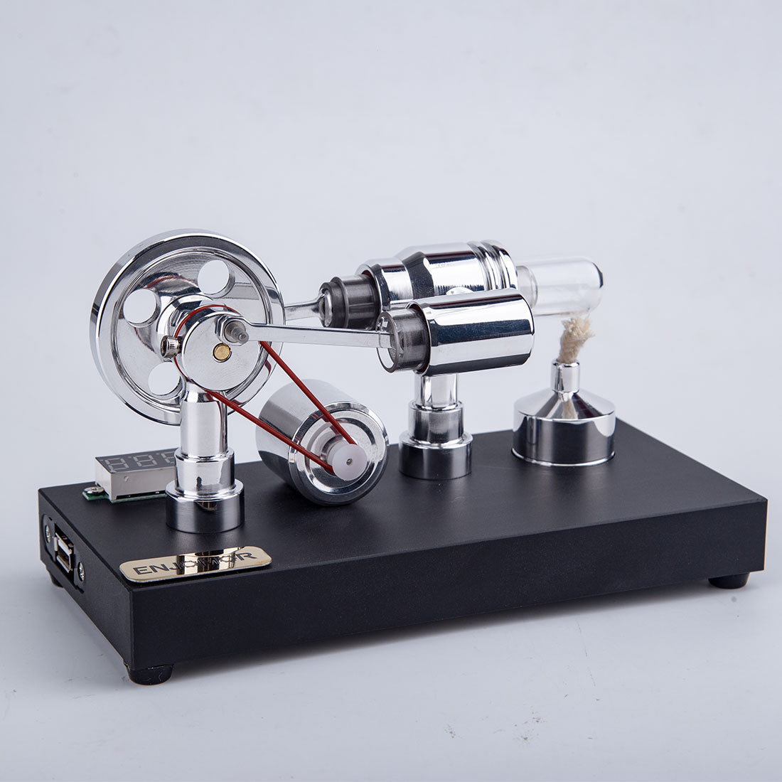 HelloWorld7-Enjomor Gamma Type Hot Air Stirling Engines with Light and Voltmeter