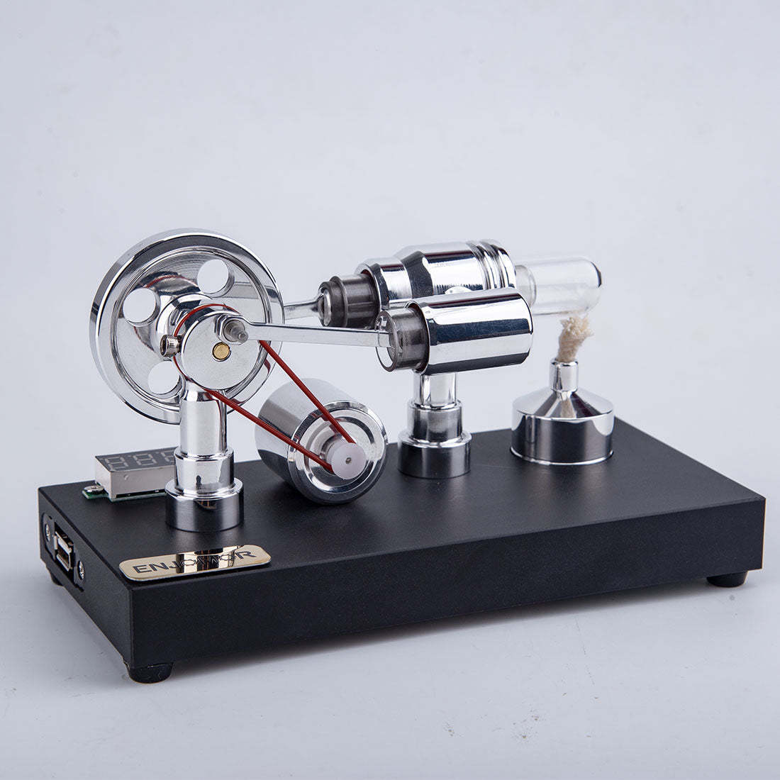 HelloWorld7-Enjomor Gamma Type Hot Air Stirling Engines with Light and Voltmeter