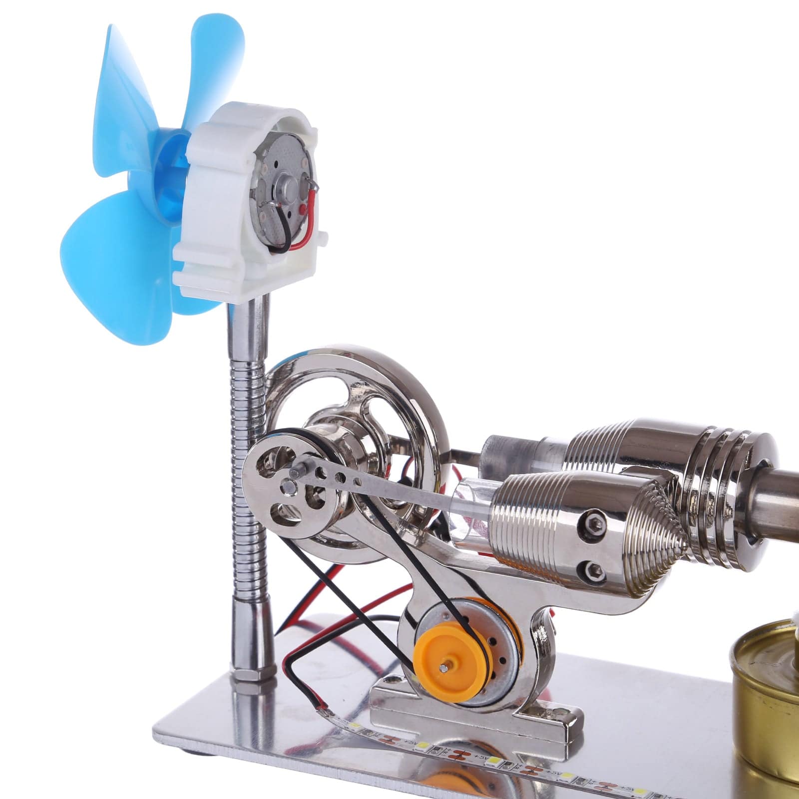 Gamma Type Stirling Engine Generator Model with LED Light & Fan Physics Science Kit-helloworld7